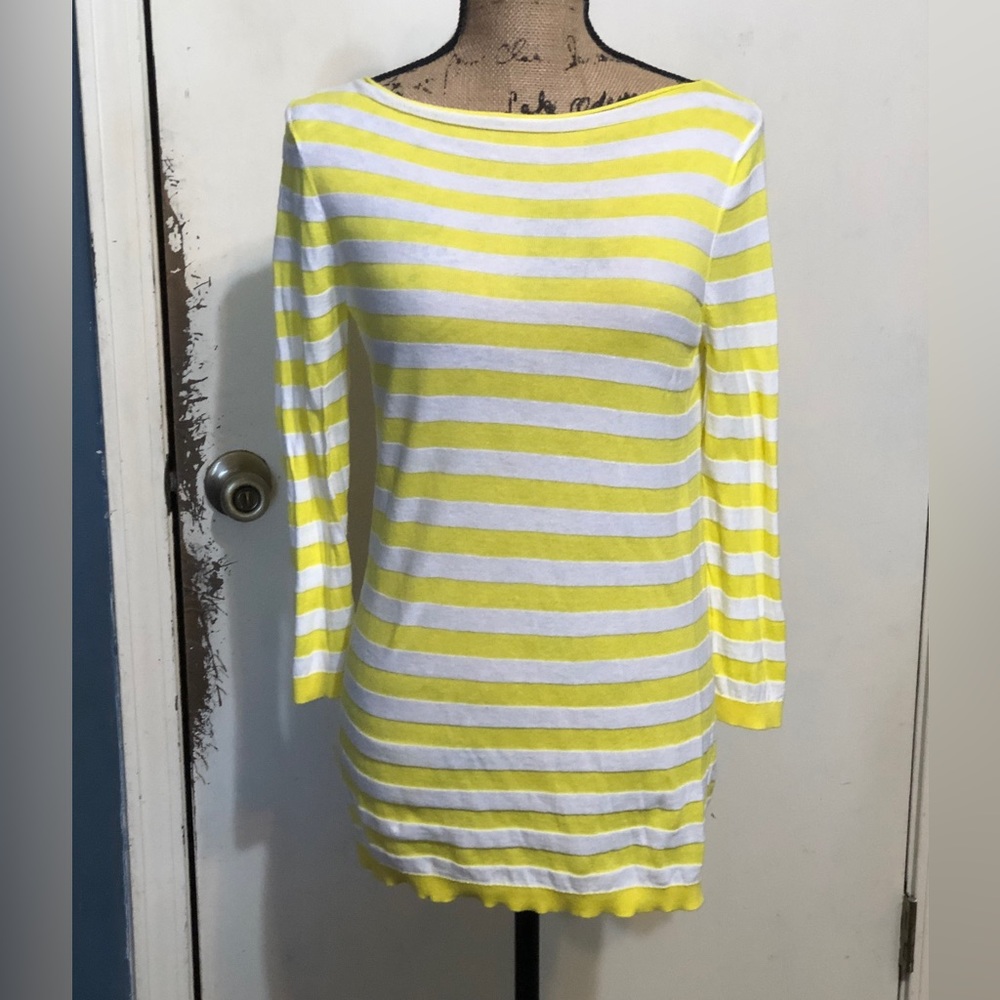LOFT Ann Taylor white and yellow striped shirt